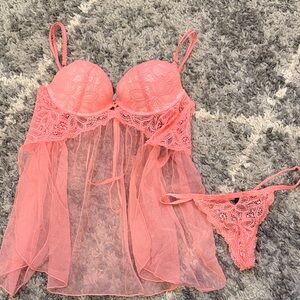 Victoria's Secret Coral Lace Chemise Set